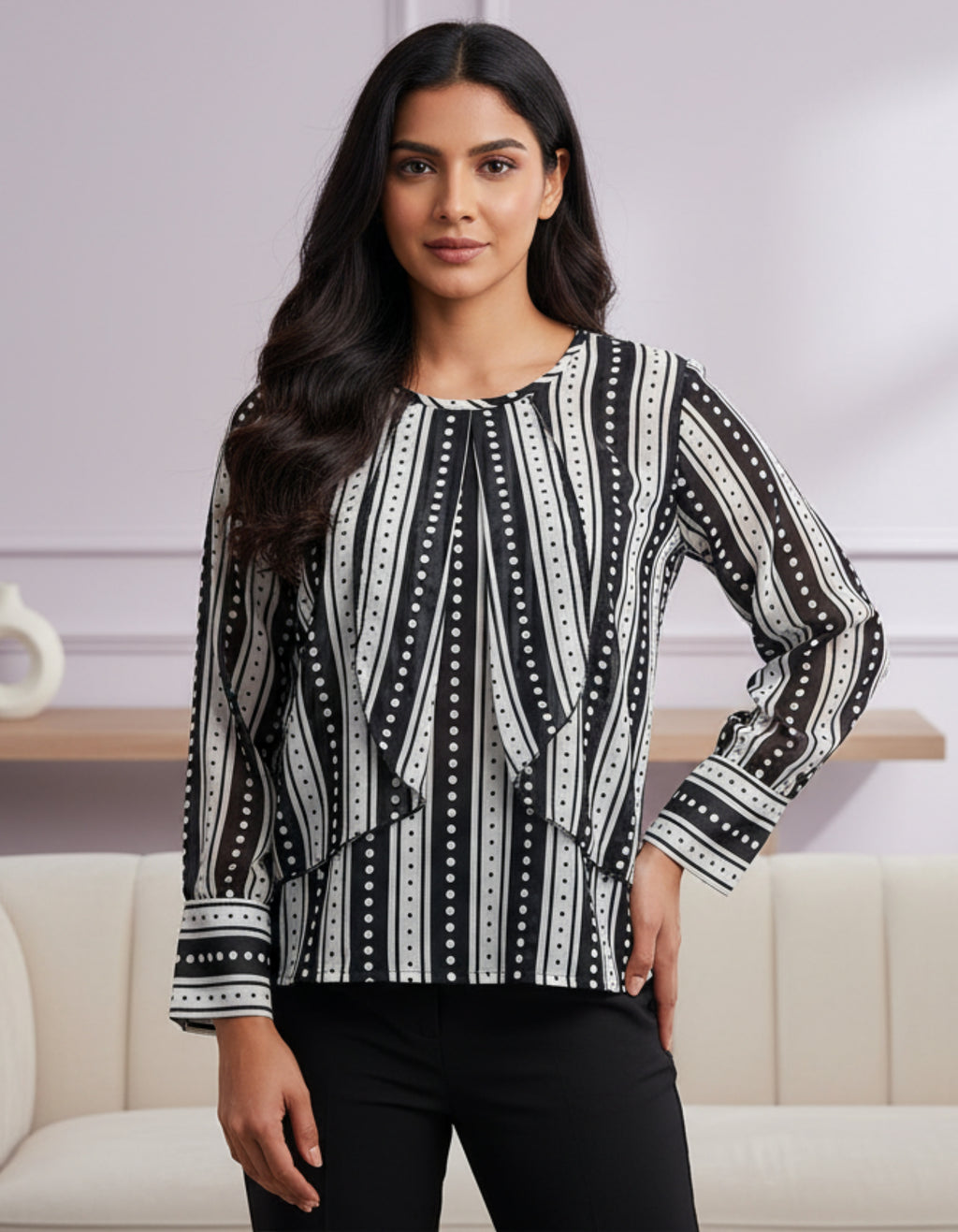 Striped Layered Georgette Top | Elegant Western Wear | Viigobella