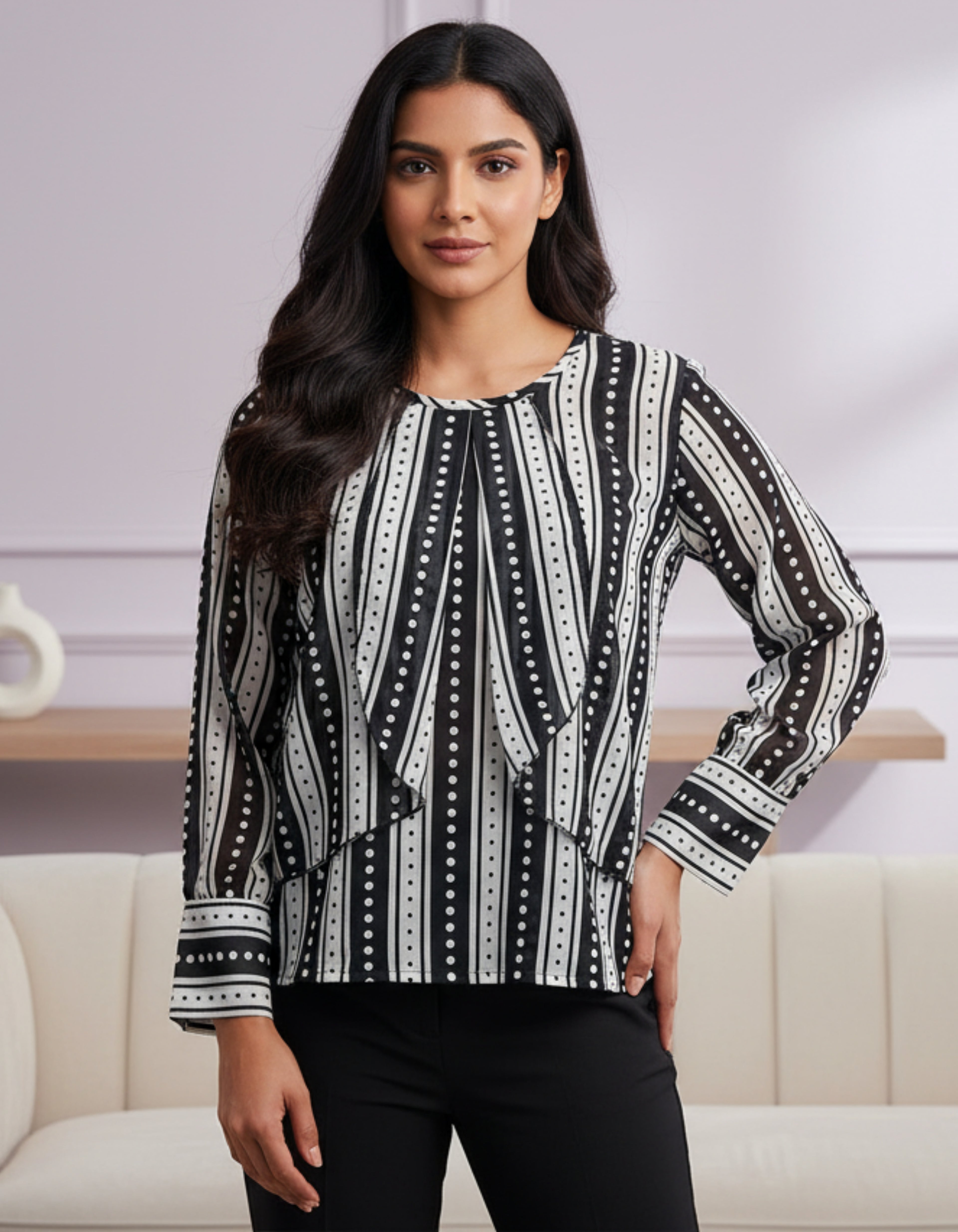 Striped Layered Georgette Top | Elegant Western Wear | Viigobella