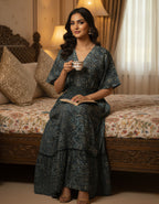 Viigobella Premium Kasturi Silk Printed Maxi Dress with Smocked Waist