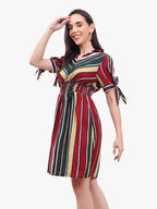 Viigobella Women’s Striped Crepe Dress with Smocked Waist – Export Quality