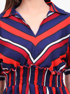 Women’s Striped Crepe Short Dress with Smocked Waist – Export Quality