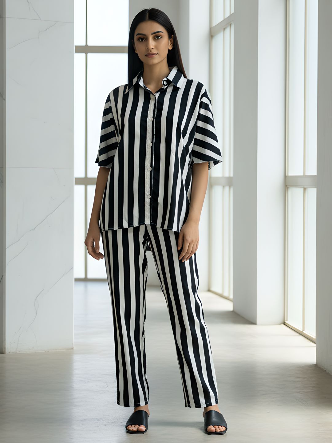 Black & White Striped Co-ord Set for Women