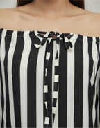 Striped Off-Shoulder Top with Tie-Up Front | Viigobella