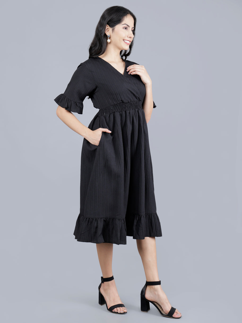 Viigobella Women’s Midi Dress in Black Sugarcane Fabric | Manufacturer & Exporter