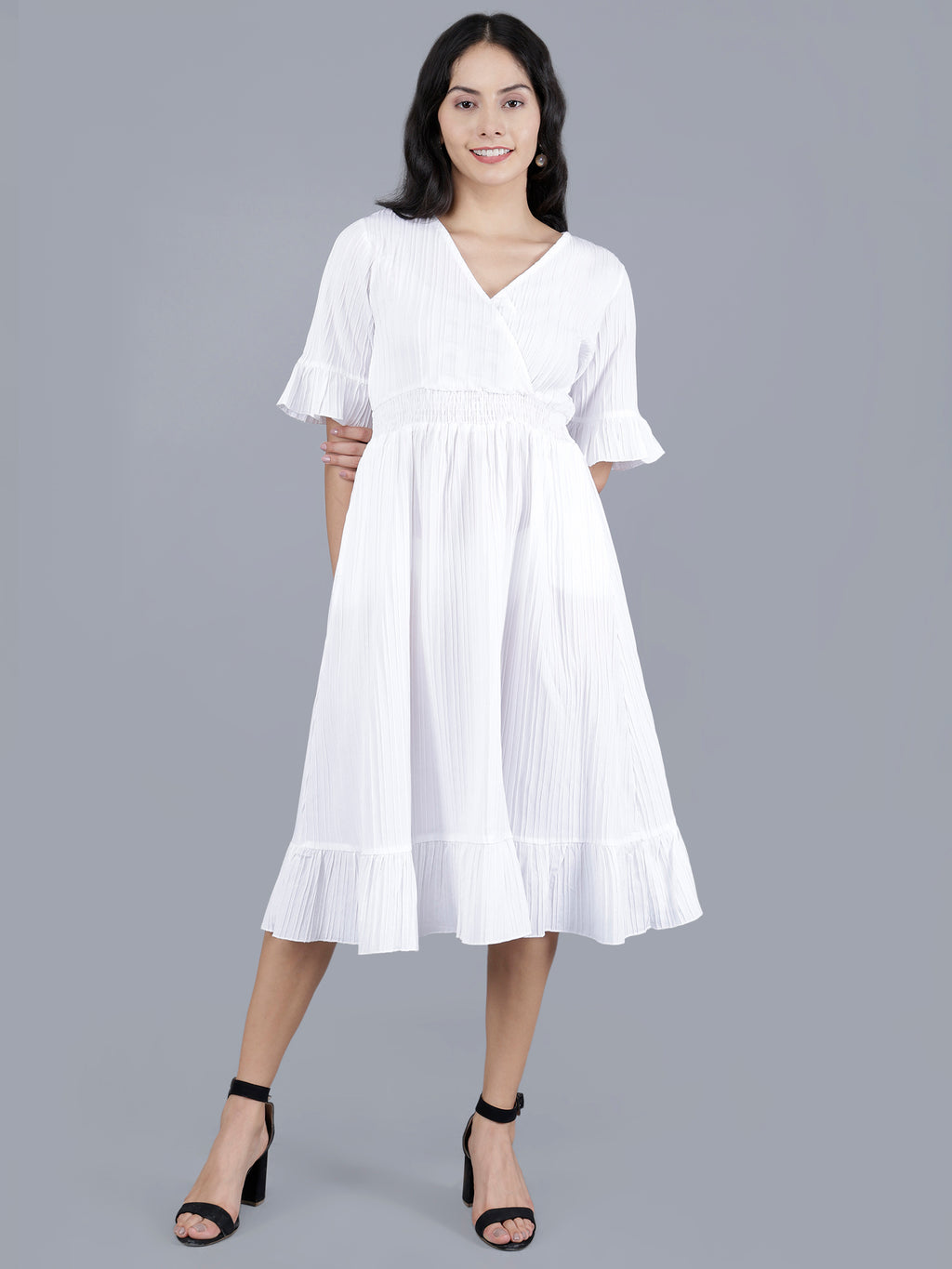 Viigobella Women’s Wrap Midi Dress in White Sugarcane Fabric | Manufacturer & Exporter