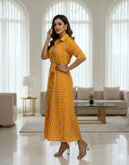 Viigobella Mustard Polka Dot Crepe Button-Down Maxi Dress