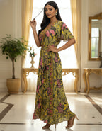 Viigobella Kasturi Silk Yellow Floral Wrap-Style Maxi Dress