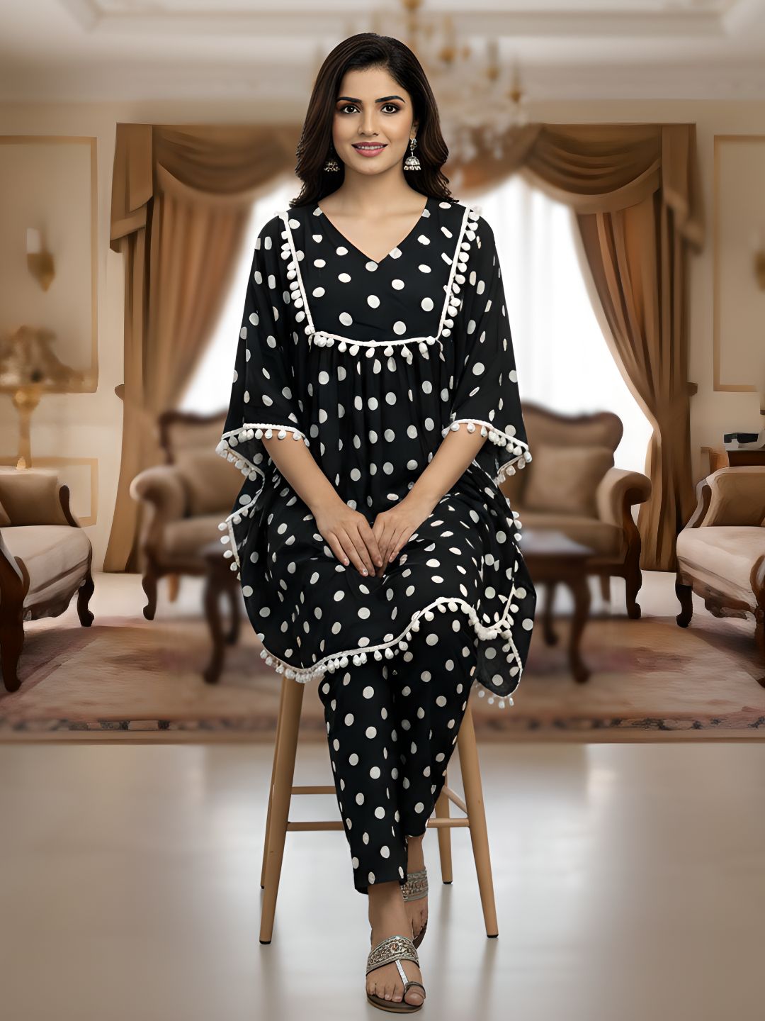 Polka Dot Kaftan Co-ord Set for Women