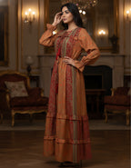 Viigobella Premium Kasturi Silk Printed Tiered Maxi Dress with Tassel Detail