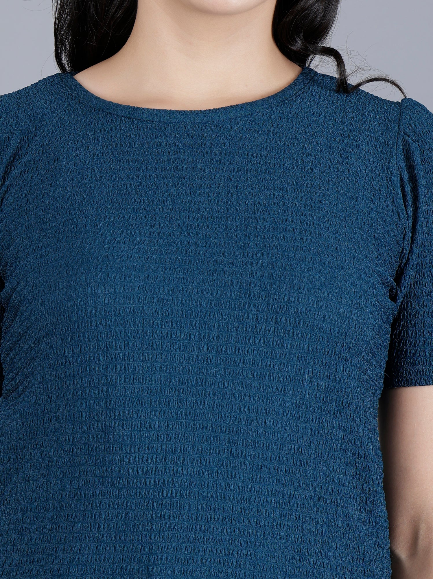 Viigobella Women’s Puff Sleeve Top in Teal Blue Cotton Fabric