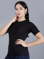 Viigobella Women’s Textured Short Sleeve Top in Black Cotton Fabric
