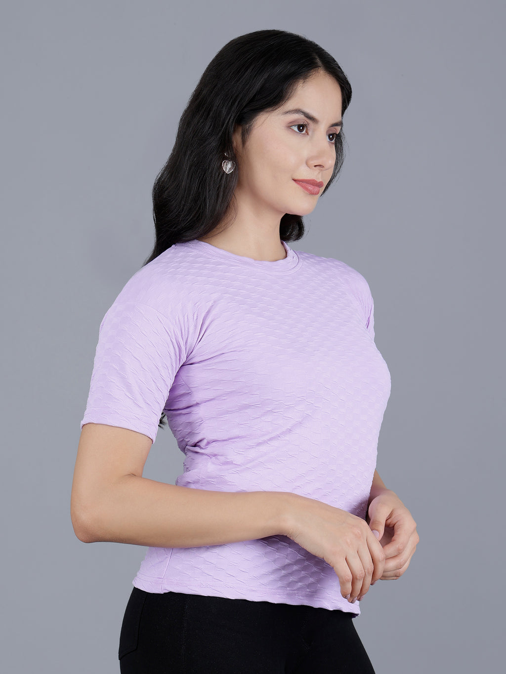 Viigobella Women’s Textured Short Sleeve Top in Lavender Cotton Fabric