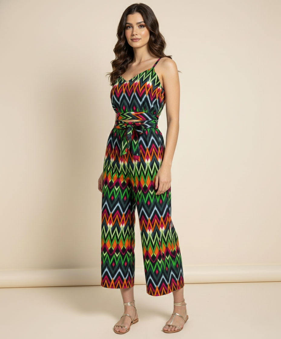 Viigobella Printed Crepe Crop Top & Tie-Up Palazzo Co-Ord Set