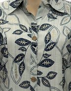 Blue Leaf Print Long Shirt Co-ord Set for Women