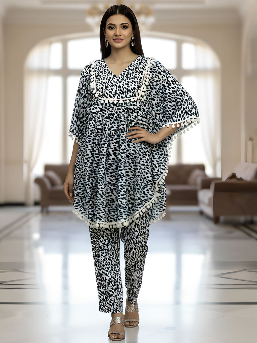 Leopard Print Kaftan Co-ord Set for Women