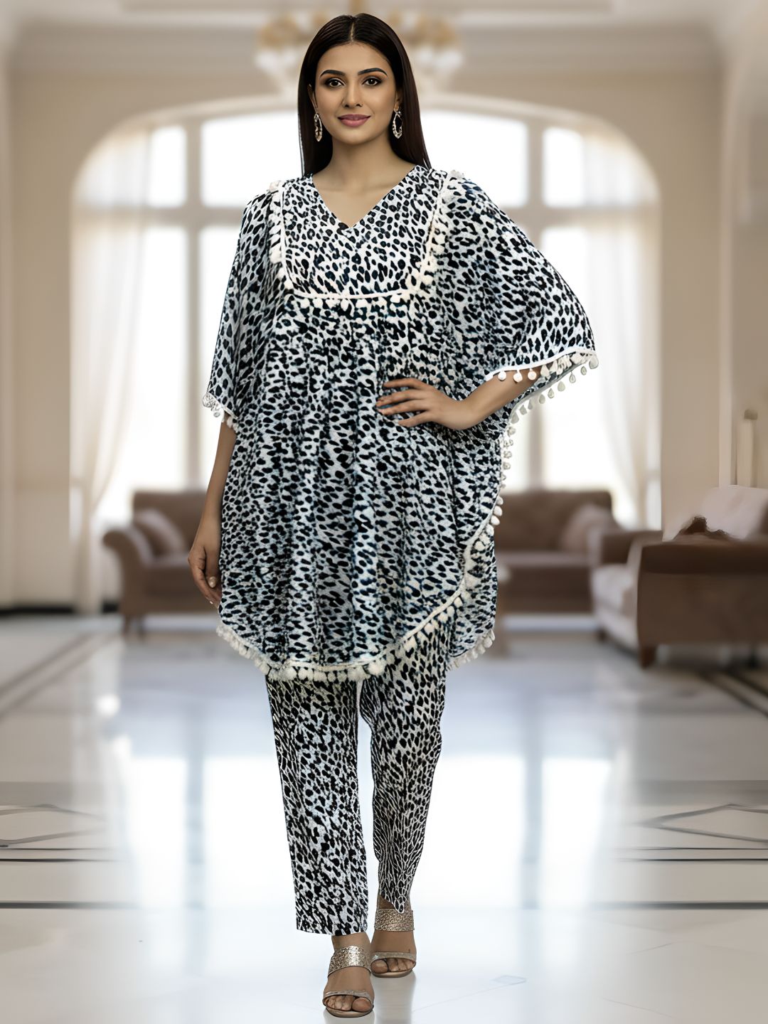 Leopard Print Kaftan Co-ord Set for Women