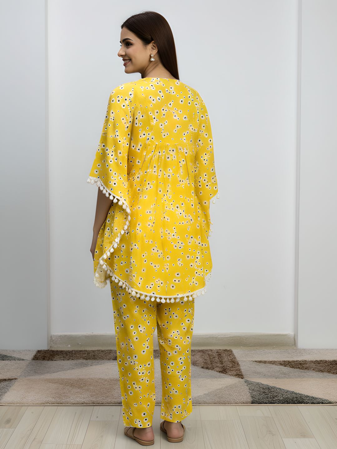 Floral Yellow Kaftan Co-ord Set for Women