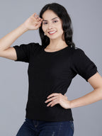 Viigobella Women’s Puff Sleeve Top in Black Sugarcane Fabric