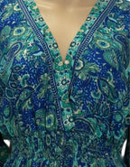 Viigobella Premium Kasturi Silk Blue Paisley Maxi Dress with Smocked Waist