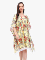Women’s Printed Georgette Kaftan Dress with Lace Hem – Export Quality