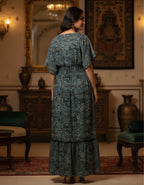 Viigobella Premium Kasturi Silk Printed Maxi Dress with Smocked Waist