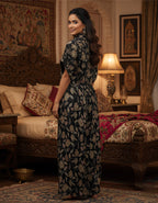 Viigobella Vertigen Fabric Black Botanical Printed Shirt-Style Long Dress