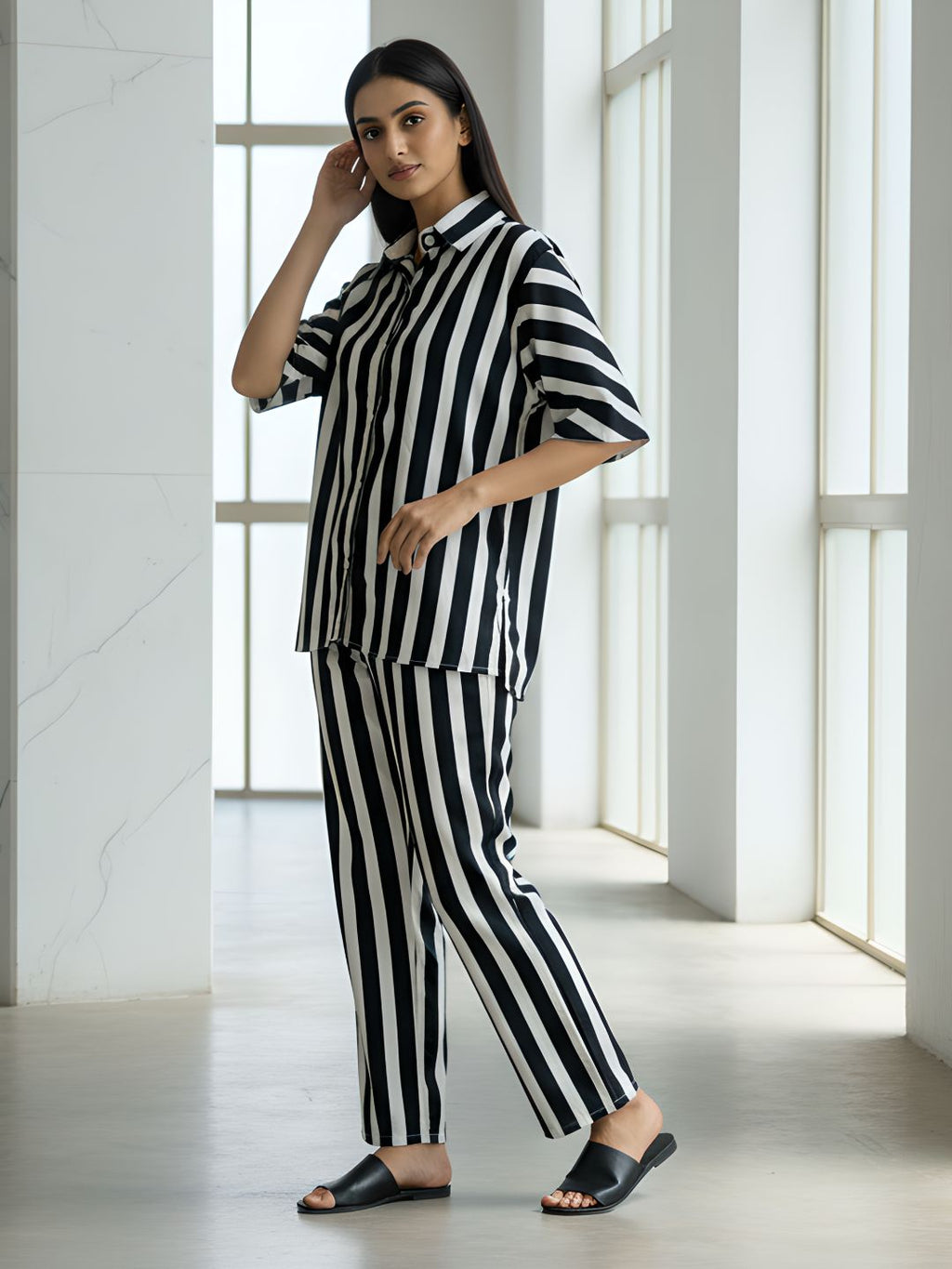 Black & White Striped Co-ord Set for Women