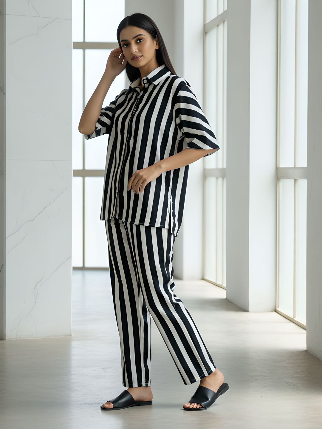 Black & White Striped Co-ord Set for Women
