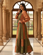 Viigobella Printed Boho Tiered Maxi Dress in Kasturi Silk