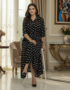 Viigobella Black & White Polka Dot Crepe Button-Down Maxi Dress
