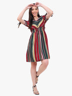 Viigobella Women’s Striped Crepe Dress with Smocked Waist – Export Quality