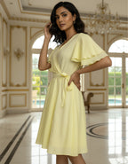 Viigobella Yellow Delta Fabric Wrap Dress with Layered Ruffle Sleeves