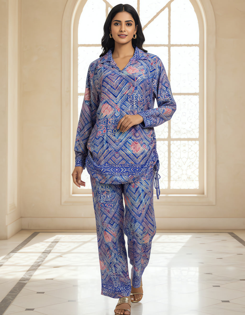 Royal Blue Printed Kasturi Silk Cord Set for Women