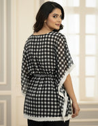 Black & White Checkered Georgette Kaftan Top with Lace Border | Viigobella