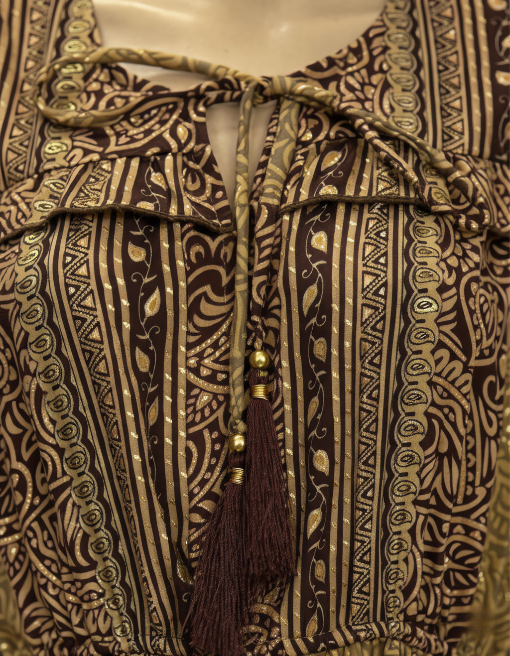 Viigobella Premium Kasturi Silk Printed Tiered Maxi Dress with Tassel Tie-Up