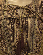 Viigobella Premium Kasturi Silk Printed Tiered Maxi Dress with Tassel Tie-Up