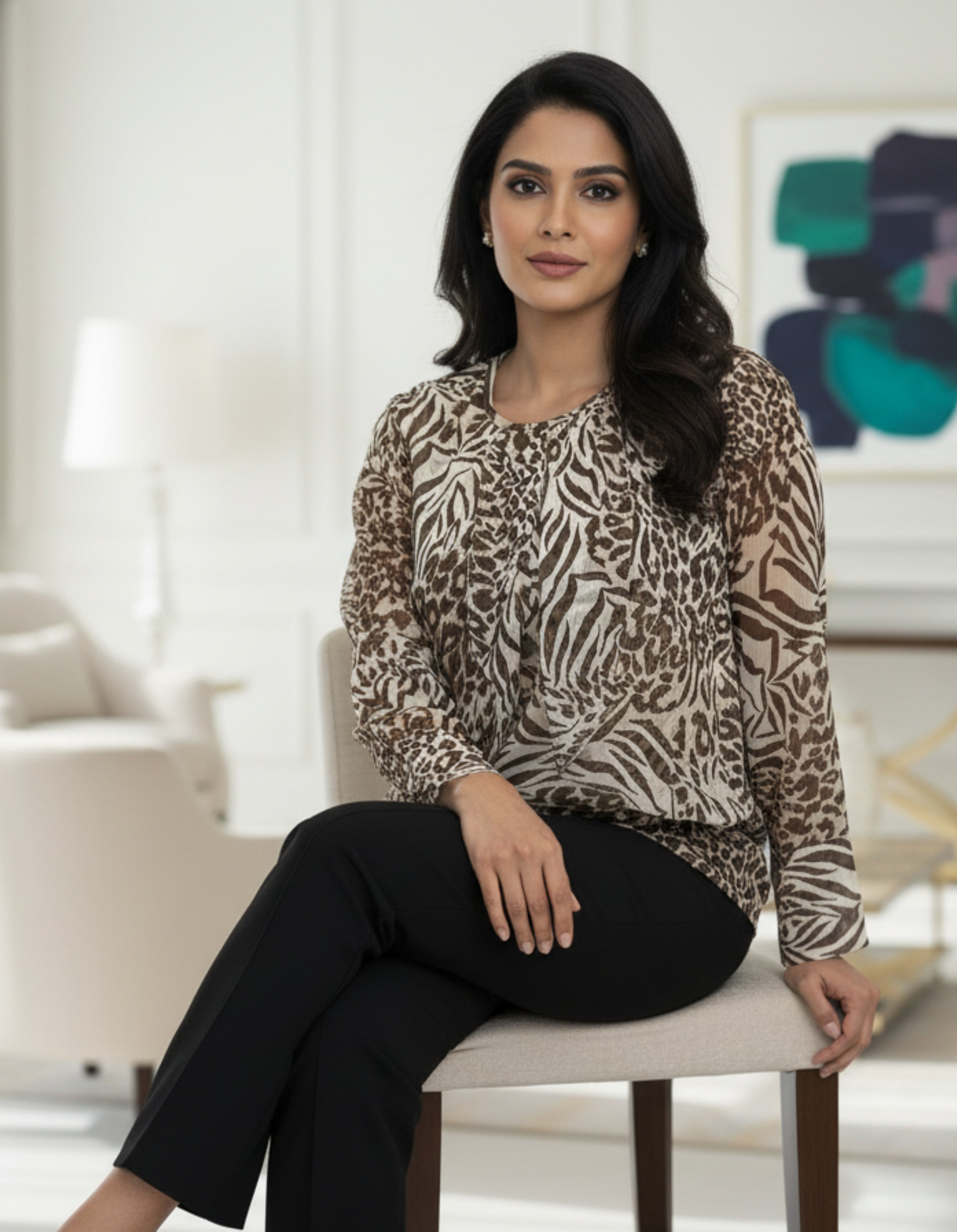 Animal Print Layered Georgette Top | Premium Western Wear | Viigobella