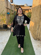 Viigobella Embroidered Velvet Cord Set – Kurti Style Top & Pant Co-Ord