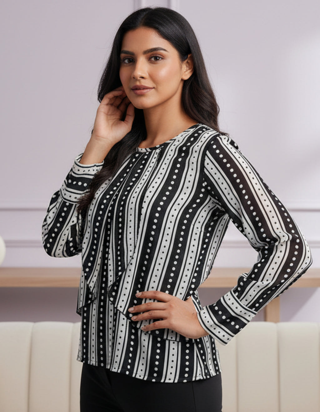 Striped Layered Georgette Top | Elegant Western Wear | Viigobella