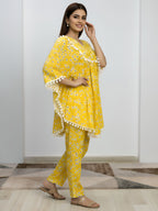 Floral Yellow Kaftan Co-ord Set for Women