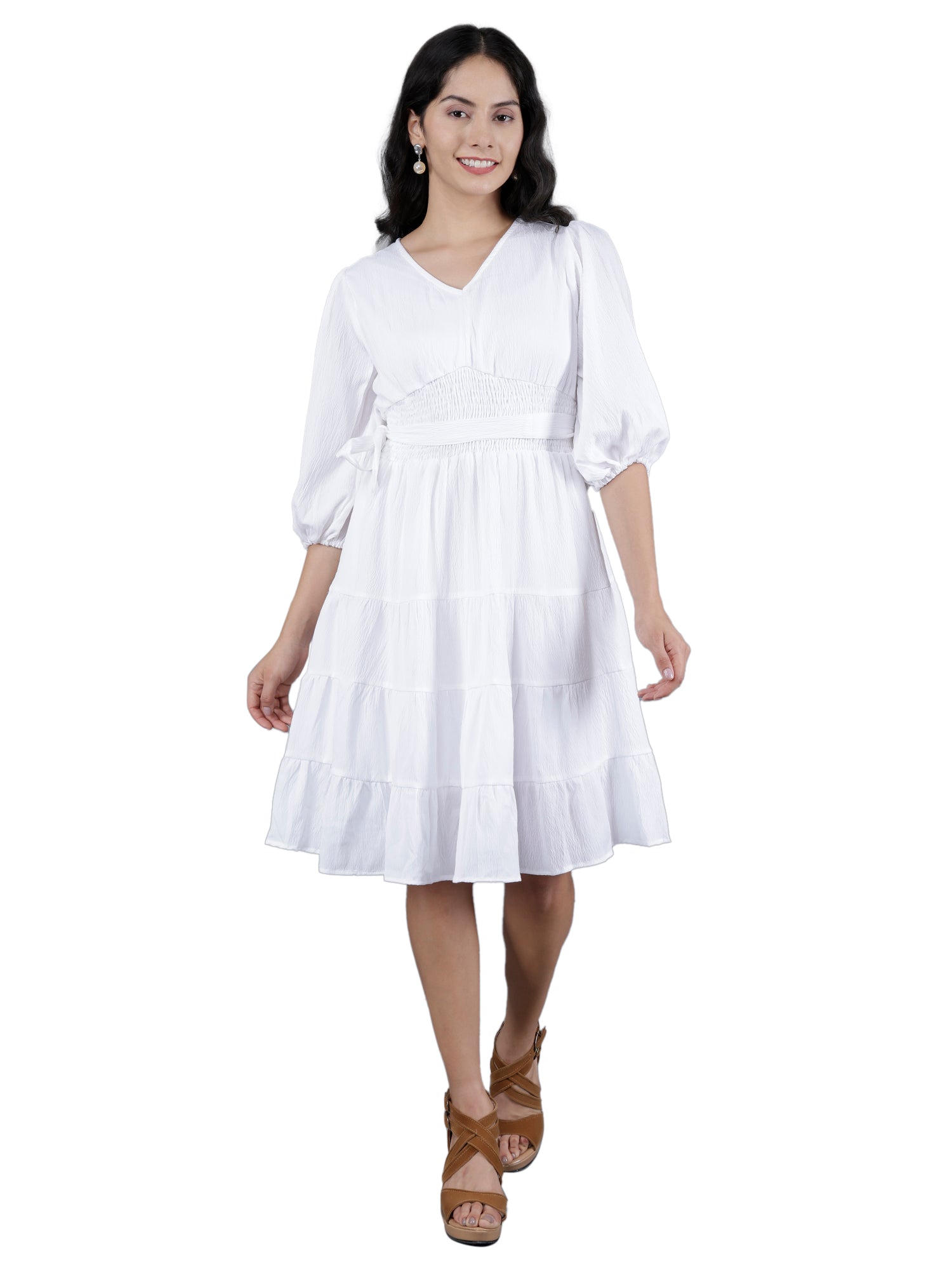 Viigobella Women’s Delta Fabric Tiered Short Dress with Smocked Waist – Export Quality