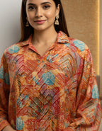 Rust Orange Printed Kasturi Silk Cord Set for Women