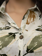 Olive Leaf Print Long Shirt Co-ord Set for Women