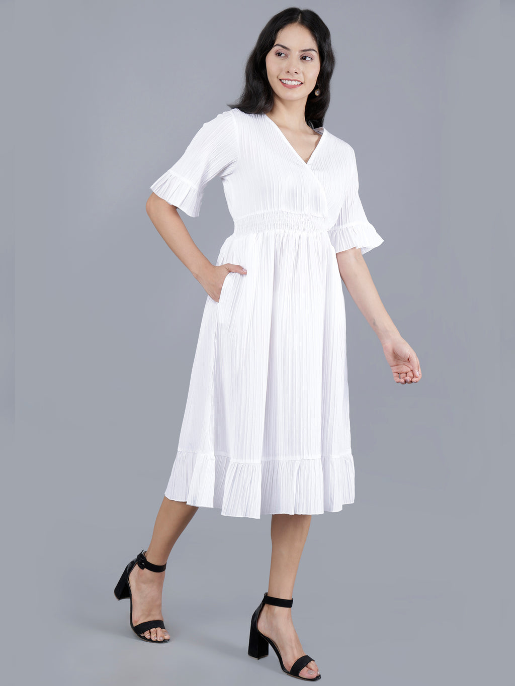 Viigobella Women’s Wrap Midi Dress in White Sugarcane Fabric | Manufacturer & Exporter