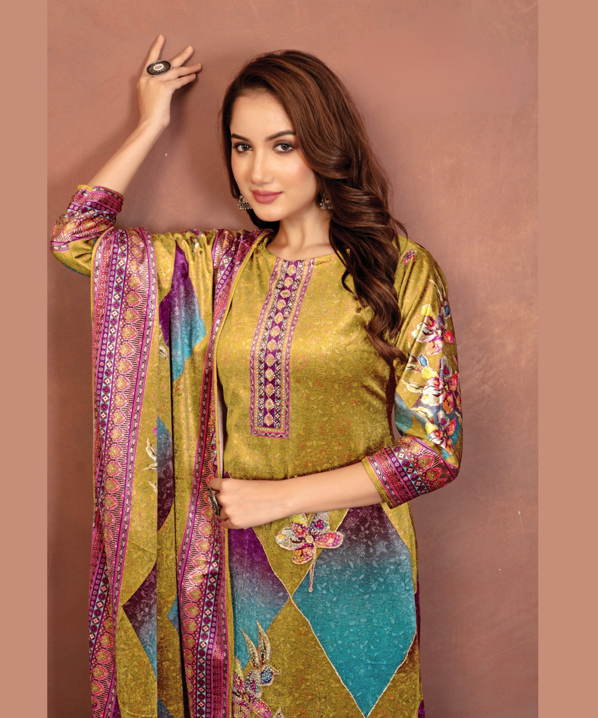 Premium Velvet Printed Suit Set with Dupatta