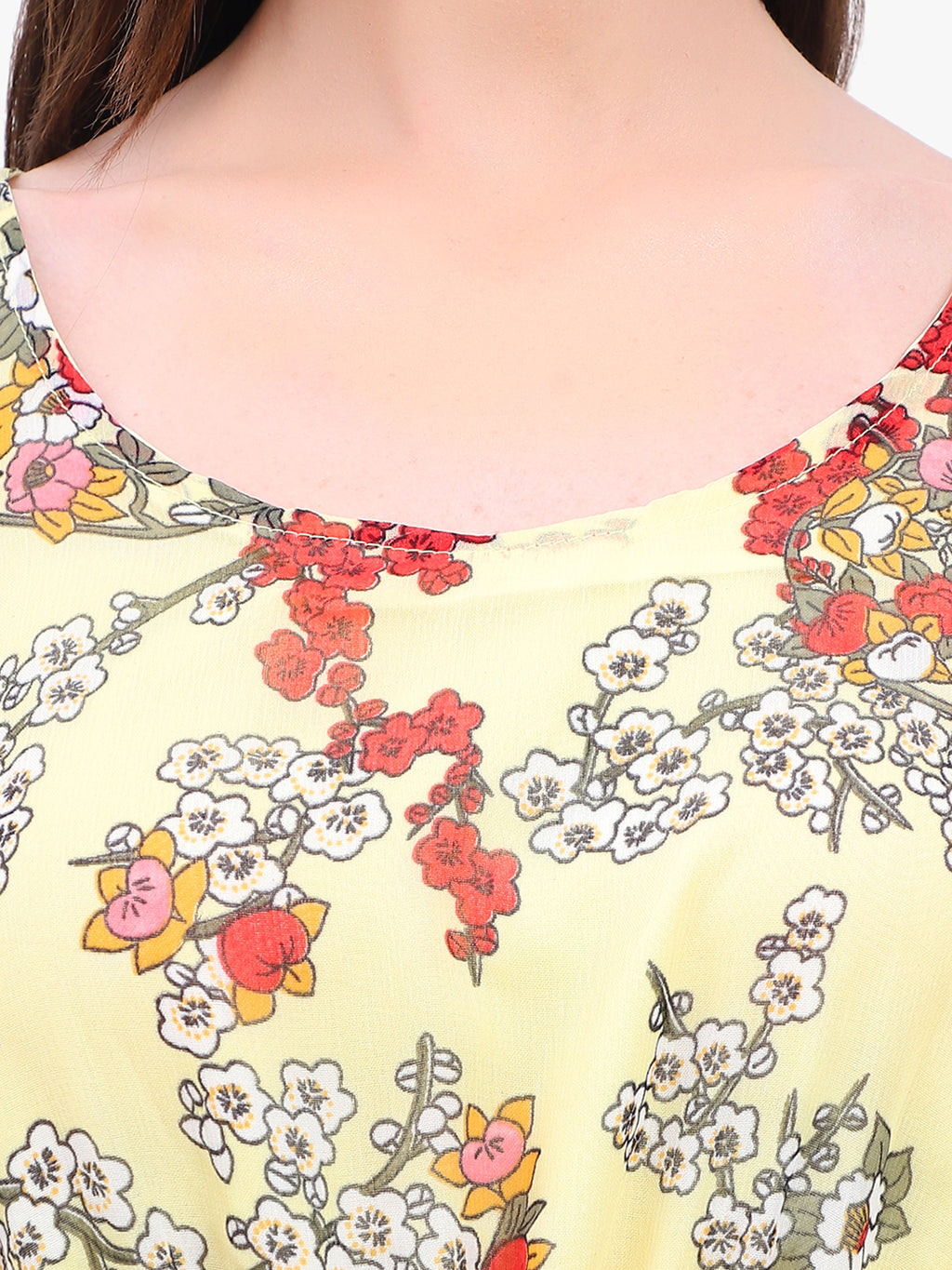 Women’s Printed Georgette Kaftan Dress with Lace Hem – Export Quality