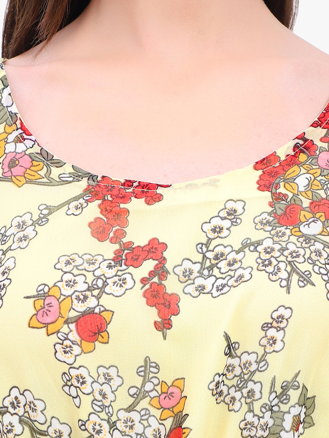 Women’s Printed Georgette Kaftan Dress with Lace Hem – Export Quality