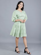 Viigobella Women’s Delta Fabric Tiered Short Dress with Smocked Waist & Puff Sleeves – Export Quality