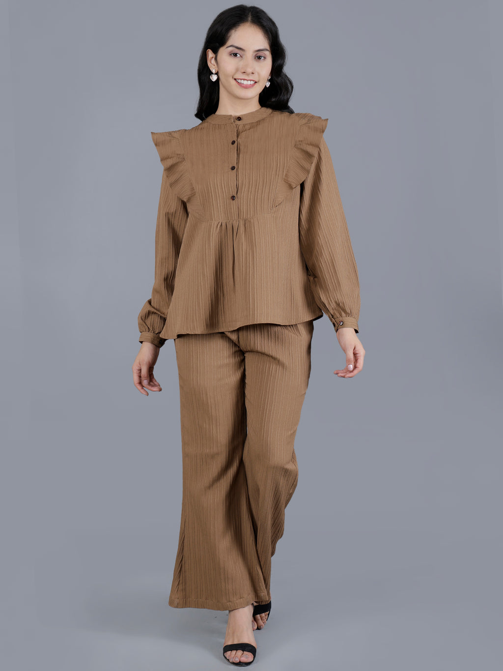 Viigobella Textured Sugarcane Ruffle Detail Top & Pant Co-Ord Set