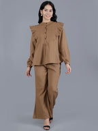 Viigobella Textured Sugarcane Ruffle Detail Top & Pant Co-Ord Set